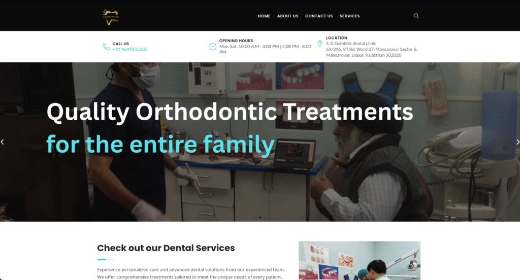 Professional dental clinic website design for Dr. Gambhir Smiles created by Utilaiz World